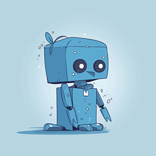 vector doodle minimalist, an sad bird shaped blue robot on background giftboxes