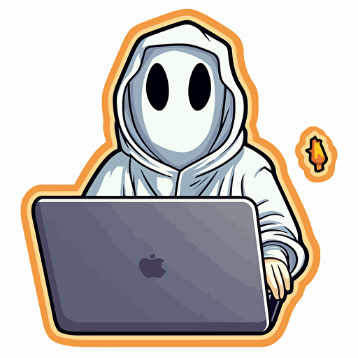 a sticker of a gamer wearing a sheet, to look like a ghost, vector style, simple