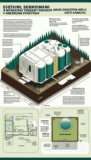 An informative and educational visual depiction of a septic system installation in British Columbia, highlighting the features and benefits of the premier tank model STS900D, with step-by-step illustrations of the installation process, clear labels, and annotations, providing a visual guide for potential customers, Illustration, digital vector art,