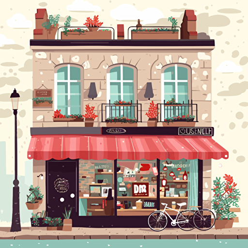 Artsy flat vector illustration of a cafe called "pinaille cafe"