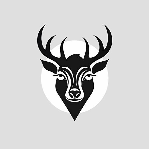 Deer, Face, Crown, icon, simple, logo technique, comic vector illustration style, flat design, minimalist icon, flat, adobe illustrator, black and white, white background