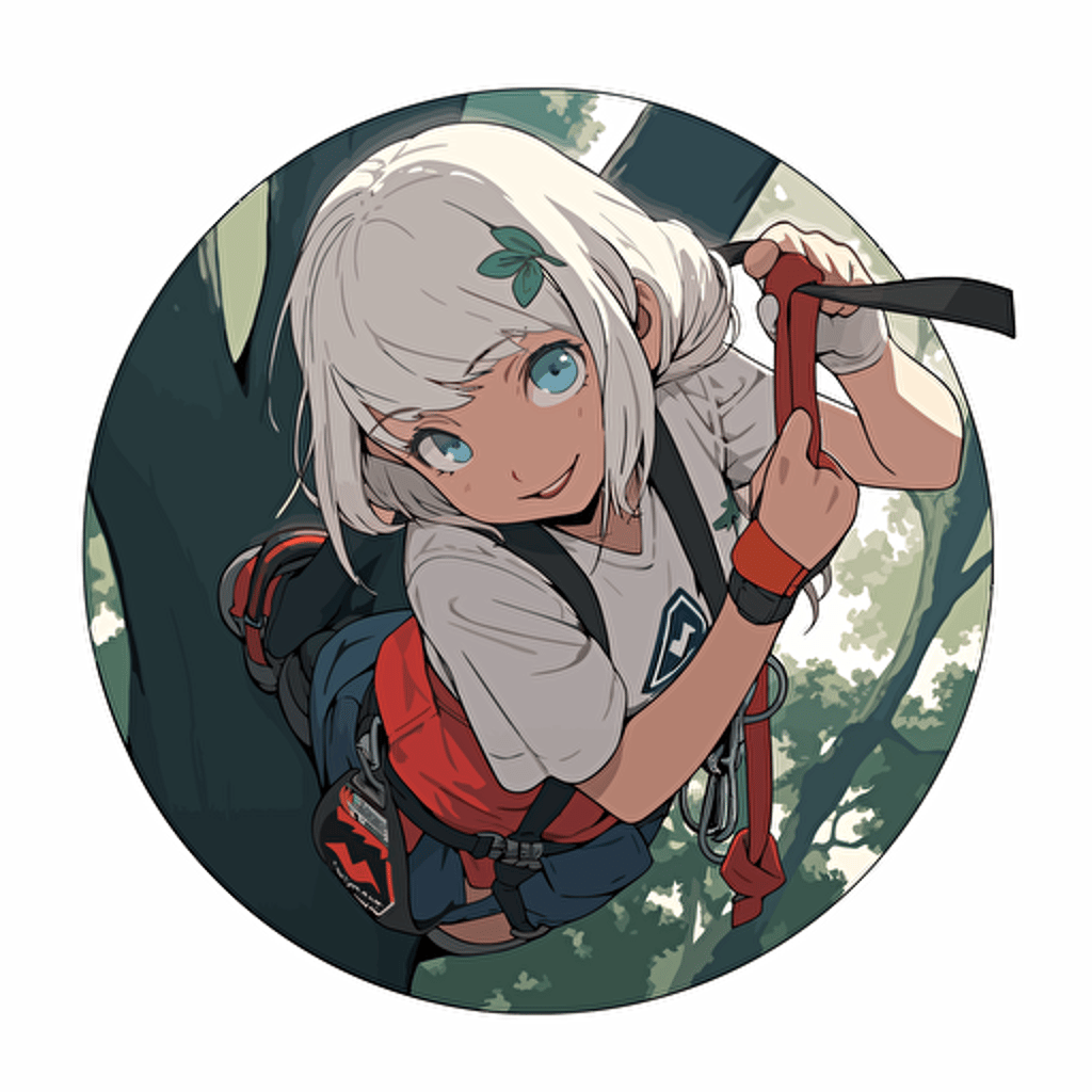 SMILING climbing girl 12 year old in the style of Akihiko Yoshida, make a logo vector