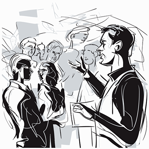 Free coaching package, illustration, black and white, vector style, volumetrically drawn figures, business coaching context