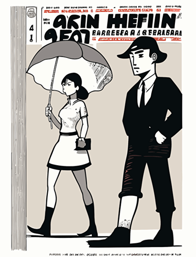 Ben Shahn, American comic book's inner paper style. There are an Asian young climate activist, a delivery rider, a female human rights activist, and a worker, and they imagine a "hammer" together on a big stage, hammer illust in a thought cloud, non-letter illustration. white background, vector drawing.