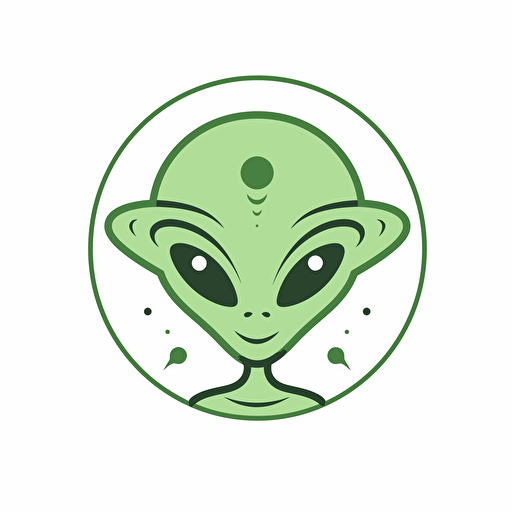 A Head of Green Alien ::0.0 "style" "corporate logo" "minimalist" "flat vector" "simple" "white background" "subject" "Green Alien: A minimalist outline of a happy alien, symbolizing the uniqueness and everyday mood."} ::1.0 IterativeChaos ::0.0