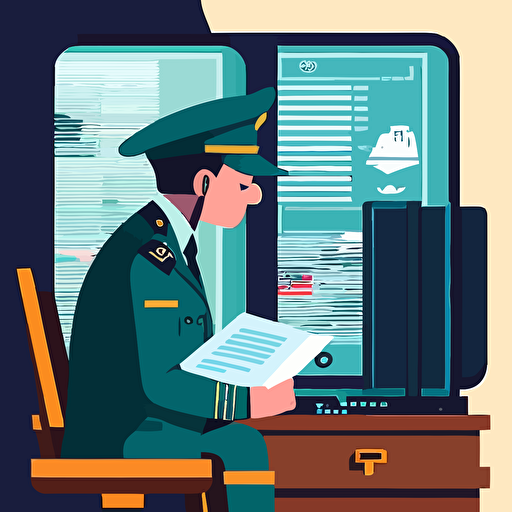 vector art of customs officer checking for imported container and doing paperwork