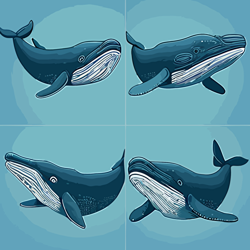whale, illustration, vector, four different positions