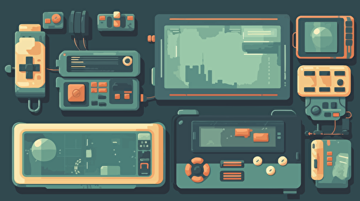 a device that serves as a menu system for an explorer in a video game, flat vector art illustration