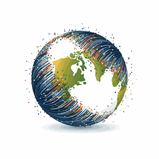 a logo of an earth made of ribbons and data points, simple, design, modern, vector
