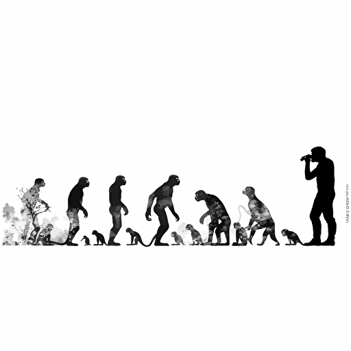 the evolution of man silouhette sequence from monkey to man. White Background, vector style