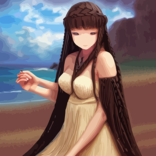 3d advanced digital art cute gorgeous anime woman wearing dress sand body long brown hair braided hair brown eyes standing dessert round face cinematic lighting mid shot highly intricately detailed trending pixiv steven artgerm lau wlop rossdraws ruanjia james jean andrei riabovitchev totorrl marc simonetti visual key sakimichan