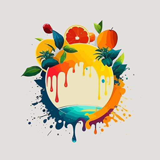 circle logo, waterfall, splashing fruit, clean design, 4h, hd, vector, ultra minimalist
