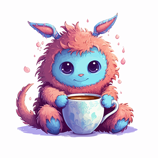 cute creature with cup of hot chocolate, highly detailed colorful, vector art, white background, ghibli studio style