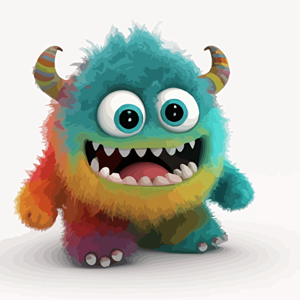 A saturated colorfull baby fur german monster, goofy looking, smiling, white background, vector art , pixar style