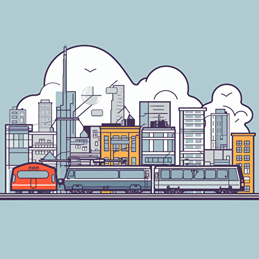 train in a city, simple 2d, vector