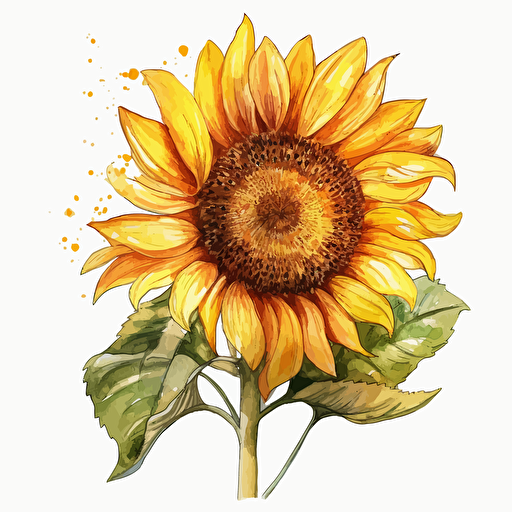sunflower, detailed, cartoon style, 2d watercolor clipart vector, creative and imaginative, hd, white background