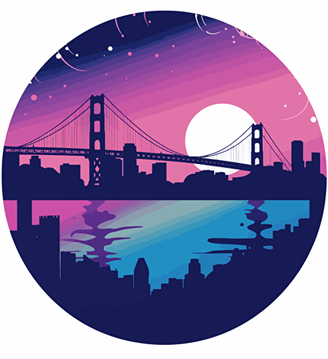 a aat is seen in the middle of a circle, in the style of dark navy and violet, simplistic vector art, collecting and modes of display, the san francisco renaissance., silhouettes in space, light magenta and teal, award winning