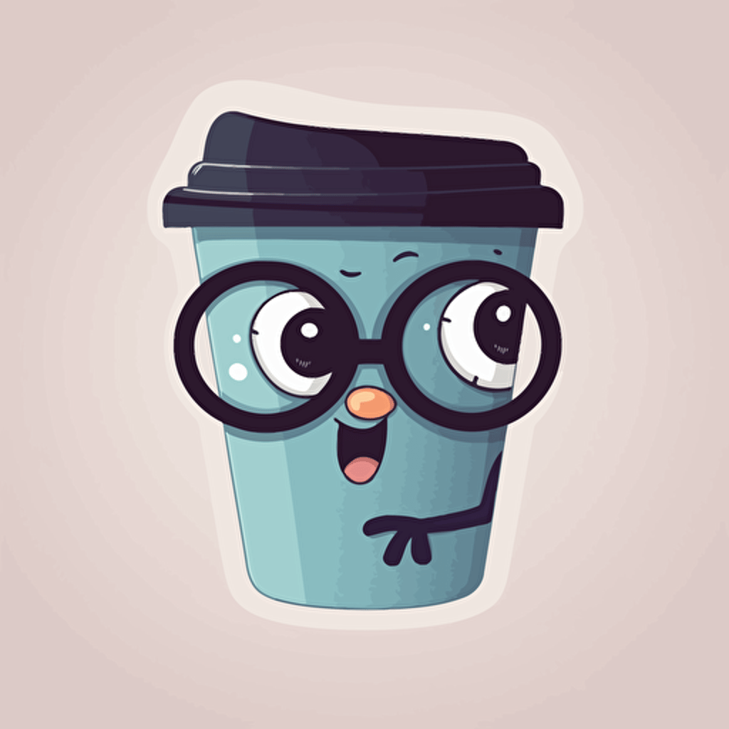 sticker design, super cute pixar coffee cup, vector