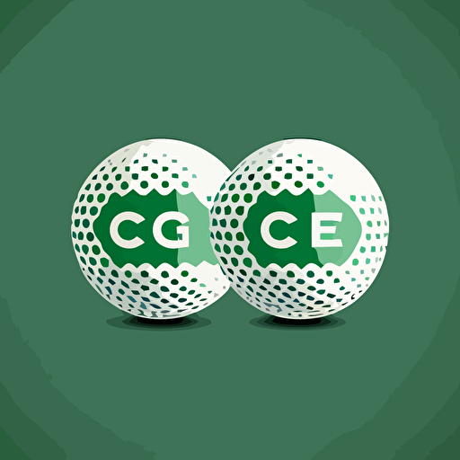 a emblem for a golf ball company, 2 letters G and C, green background, golf ball white, simple, minimalist, vector
