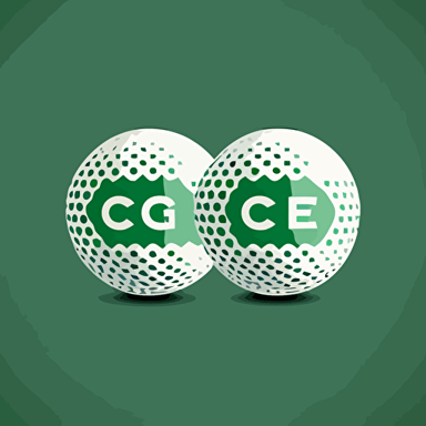 a emblem for a golf ball company, 2 letters G and C, green background, golf ball white, simple, minimalist, vector