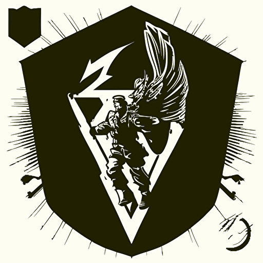 military chevron, Archangel Gabriel as frame, lightning on his shield, minimalizm, vector