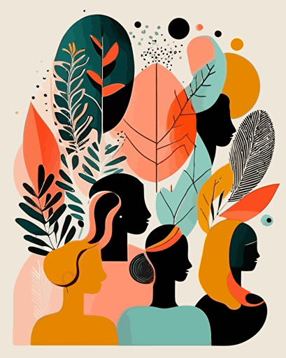 Creative minimalist hand draw Abstract vector art, people, diversity, Modern aesthetic illustrations. Bohemian style, wall decoration, positive, colourful