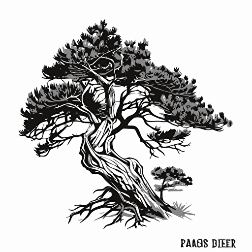 a logo vector design of a juniper tree, black and white