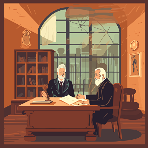 flat vector illustration of an old notary public office with a man signing a contract