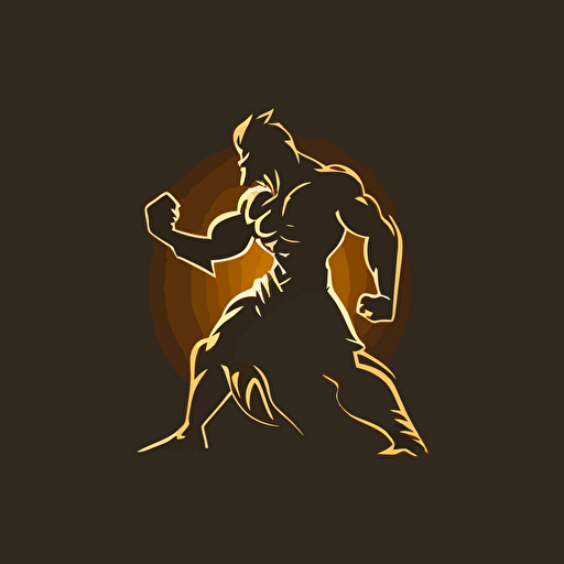 minimalistic vector logo of royal man lion shadow boxing, action pose