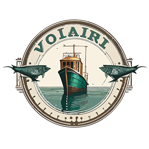 design logo for port with fish and ship, letter V, vector, simple