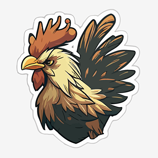 rooster sticker vector design, white outline, trending, award winning, cute, kawaii, no background
