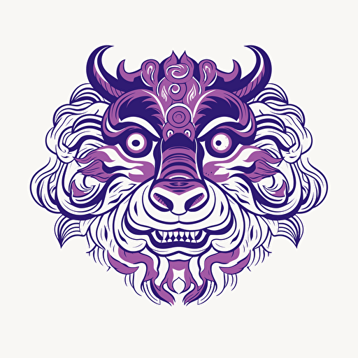 a white and purple traditional Chinese dragon logo for a lion dance team lunar new year core, single line vector art, 2d