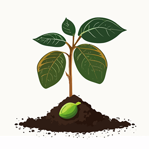 a simple vector image of an baby avocado tree with only 1 leaf growing out of compost