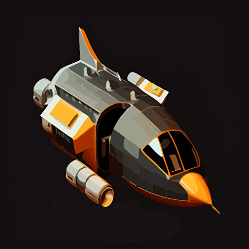 space vessel, vector, simple, minimalistic, isometric, orange and grey, black background