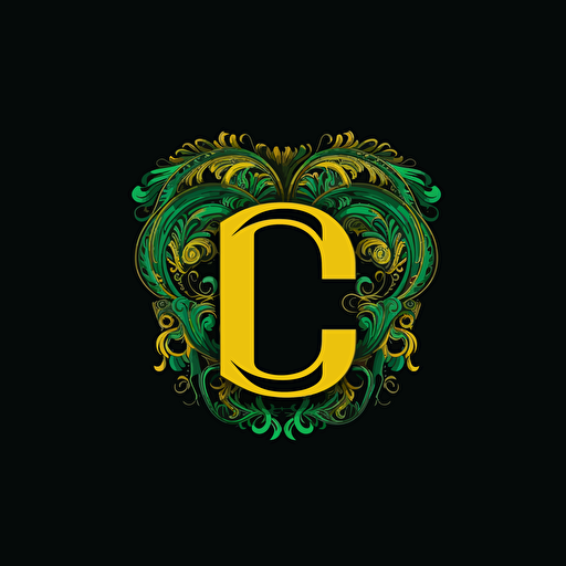 2d clothing logo in green and yellow vector on a black background with the name of the fashion consortium