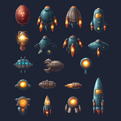 sprites for a space shooter game, vector, 2d game asset