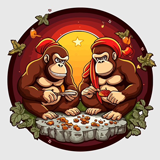 Donkey Kong and Diddy Kong eating magic mushrooms, psychi vector illustration, donkey kong, diddy kong, psycho, vector illustration, hd