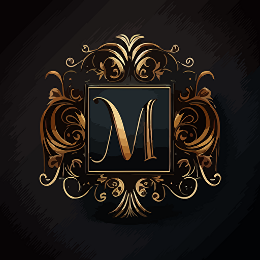 logo with letter M for a business card, simply dark ornamental style, gold detail, vector, super resolution, HD