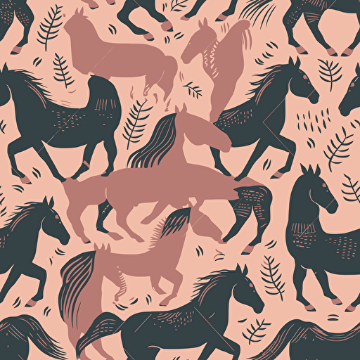 horse silhouette pattern, woodcut print style, lino cut, flat, vector, minimal