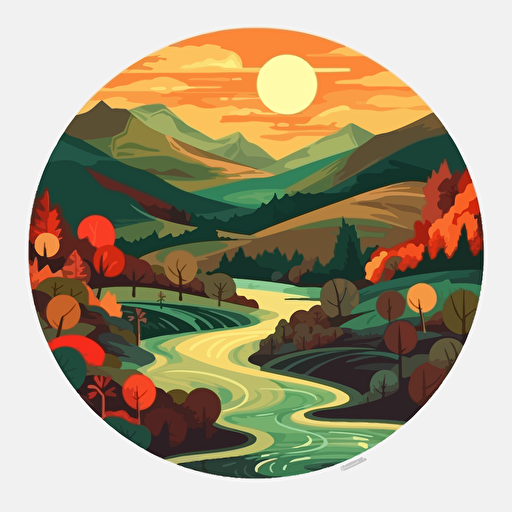 cevennes, landscape, vector art, white background, sticker