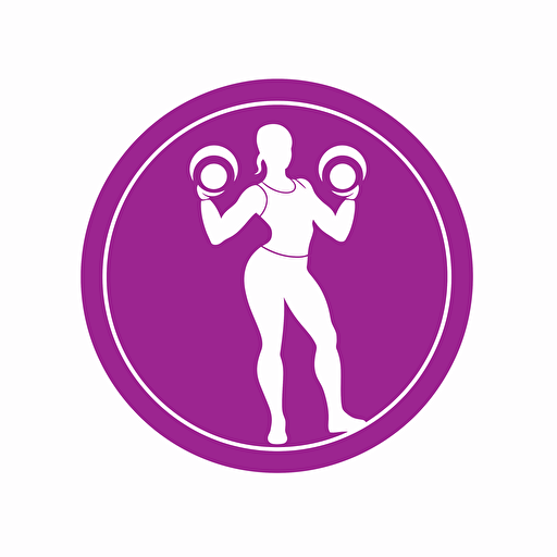 vector logo of a female silhouette holding a dumbbell with a circular background in pink and purple color, in trendy style on a white background without text
