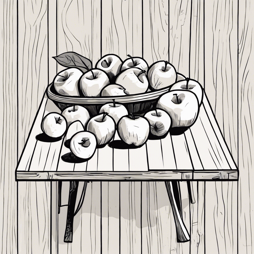 Fresh apples on a wooden table., illustration in the style of Matt Blease, illustration, flat, simple, vector