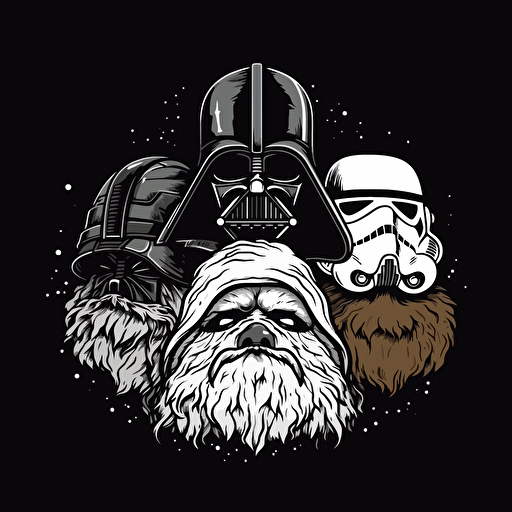 A surreal fur {stormtrooper, darth vader, luke} , black background, vector art , pixar style