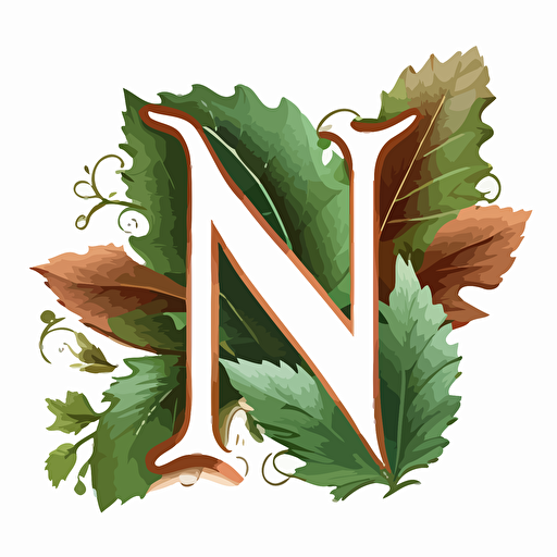 line vector drawing of leaf logo shaped as the letter N capitolized
