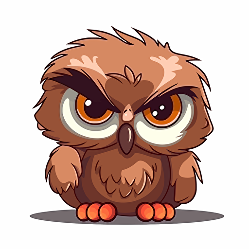 cute baby owl happy, style of children's cartoon, vector art, isolated on white, no background