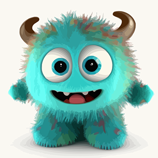 A saturated colorfull baby fur spanish monster, goofy looking, smiling, white background, vector art , pixar style