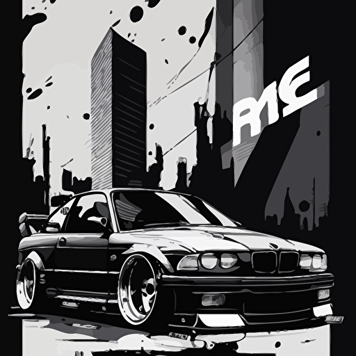 e46, black and white, comic style, urban, vector, logo