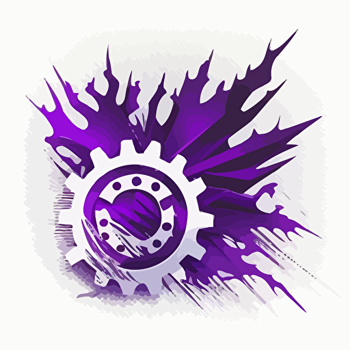 icon, logo, flaming gear, white background, single color, purple, vector, no shadows