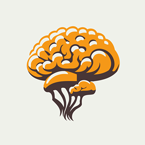 a simple 2 color vector logo of a mushroom brain