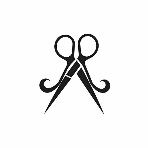 scissors and mustatche, logo style, white background, vector, flat